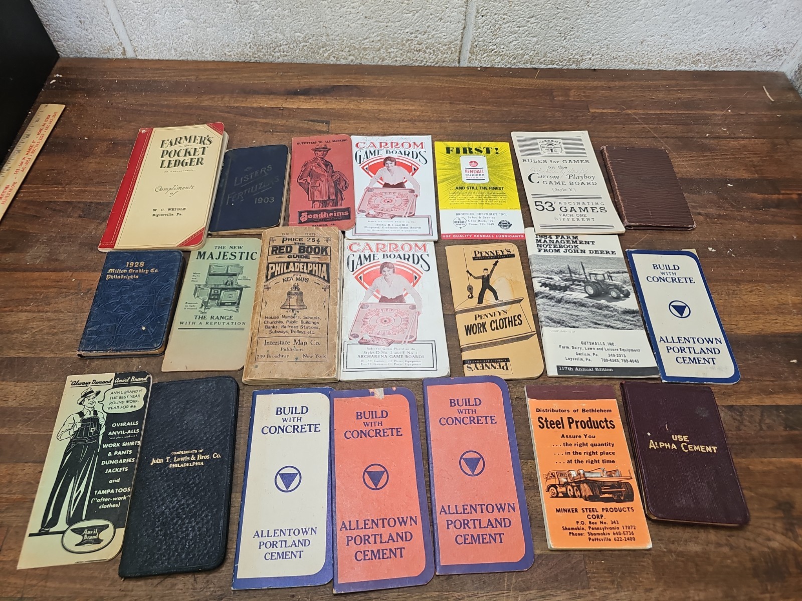 A141- 21 vintage pocket advertising notebook, catalogs, etc – JOHN DEERE, ETC