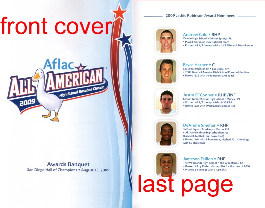 2009 AFLAC High School All-American banquet program Bryce Harper Player of Year