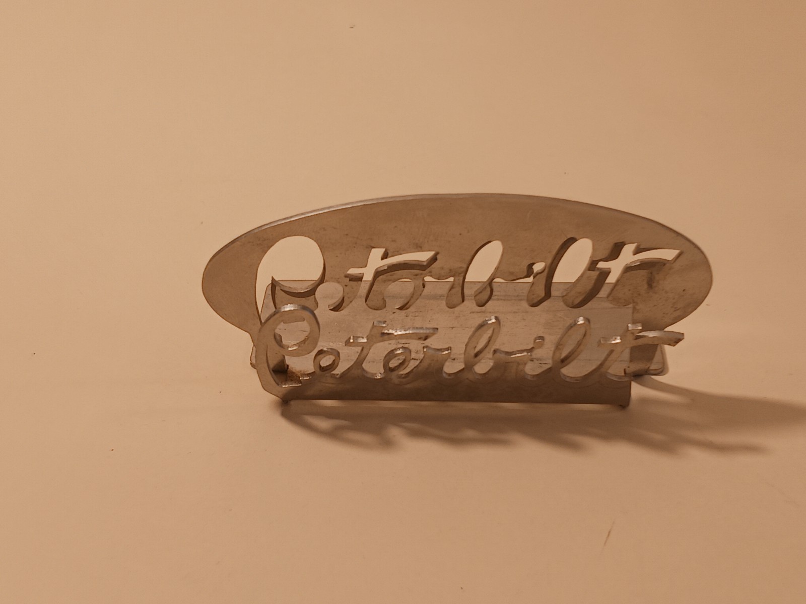 Peterbilt Script Logo Emblem Hood Ornament Semi Truck Chrome Vintage Nameplate