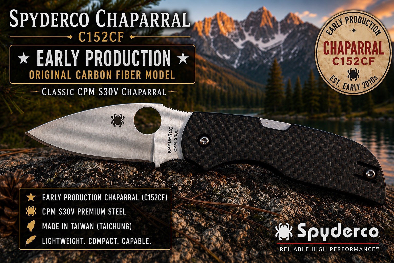 Spyderco Chaparral C152CF Carbon Fiber CPM S30V Early Production Knife Taiwan