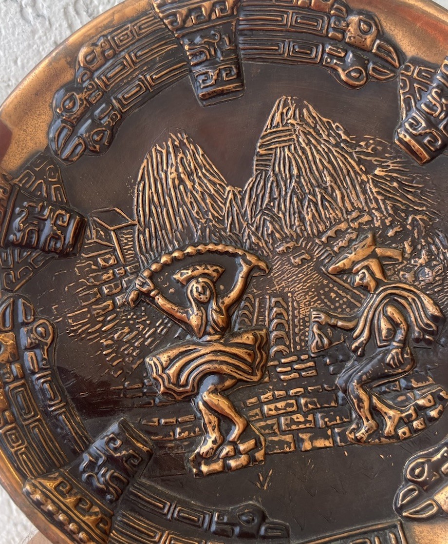PERU Light Weight Copper Plated Decorative Plate Plaque Souvenir Wall Hanger 9”