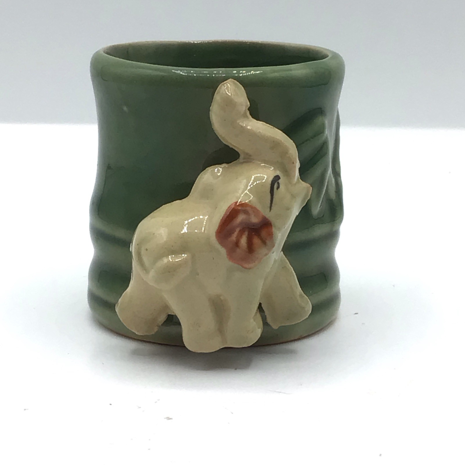 Lucky Elephant Green Bamboo Vintage Ceramic Planter