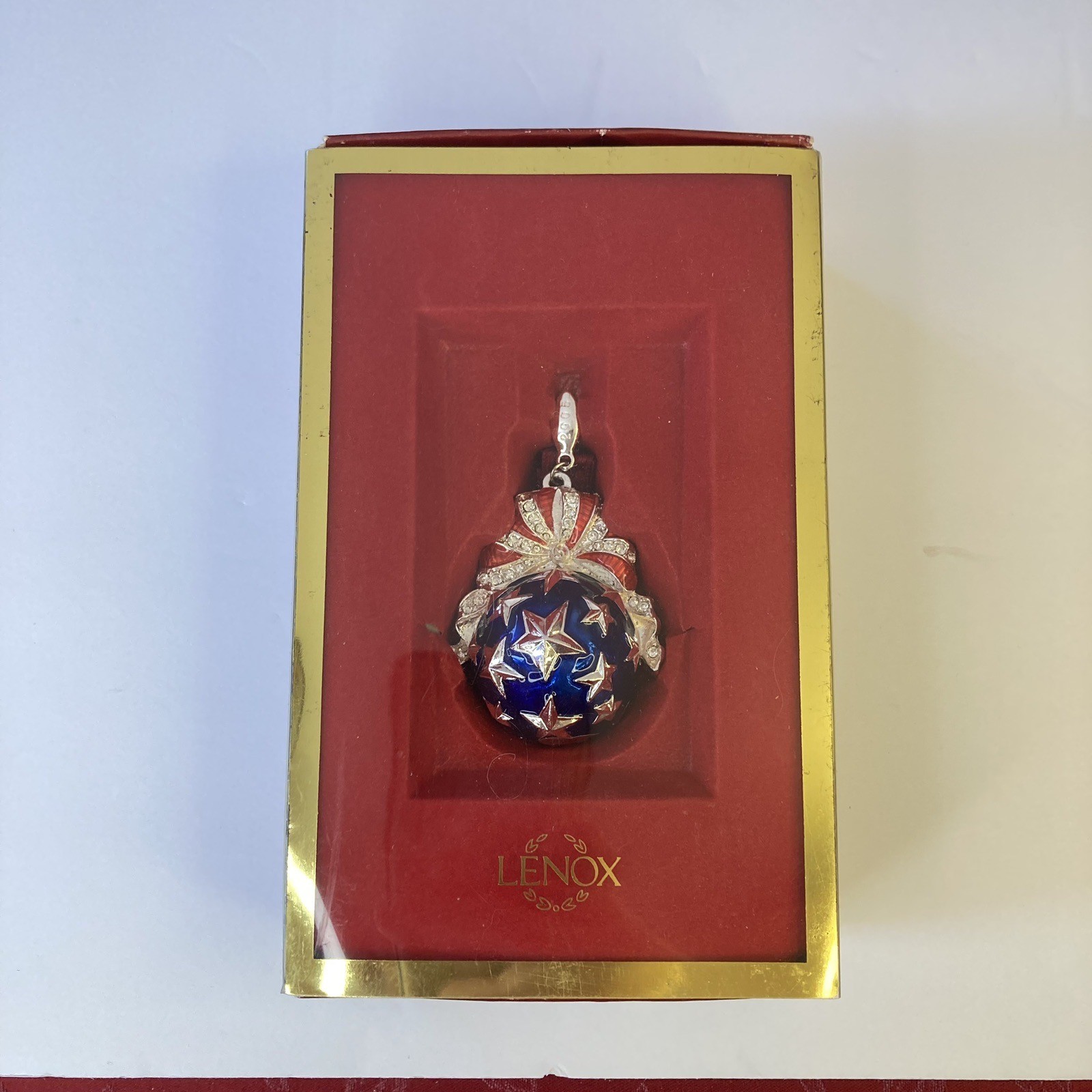 Patriotic Red White & Blue Star Spangled Ball Ornament Enamel Silver USA’s 250th