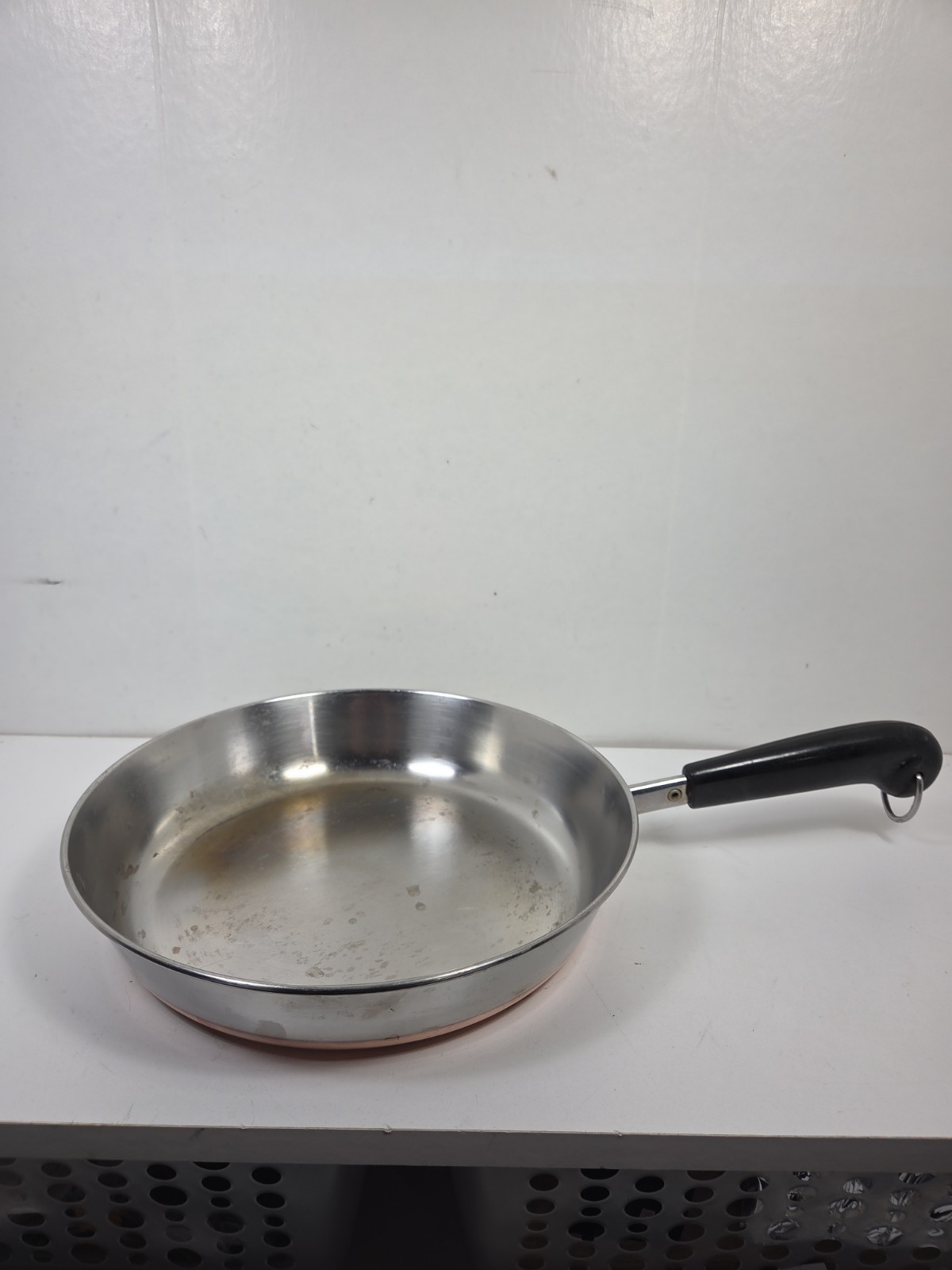 Vintage Revere Ware 10 In Stainless Steel Skillet Copper Bottom Clinton Ill USA
