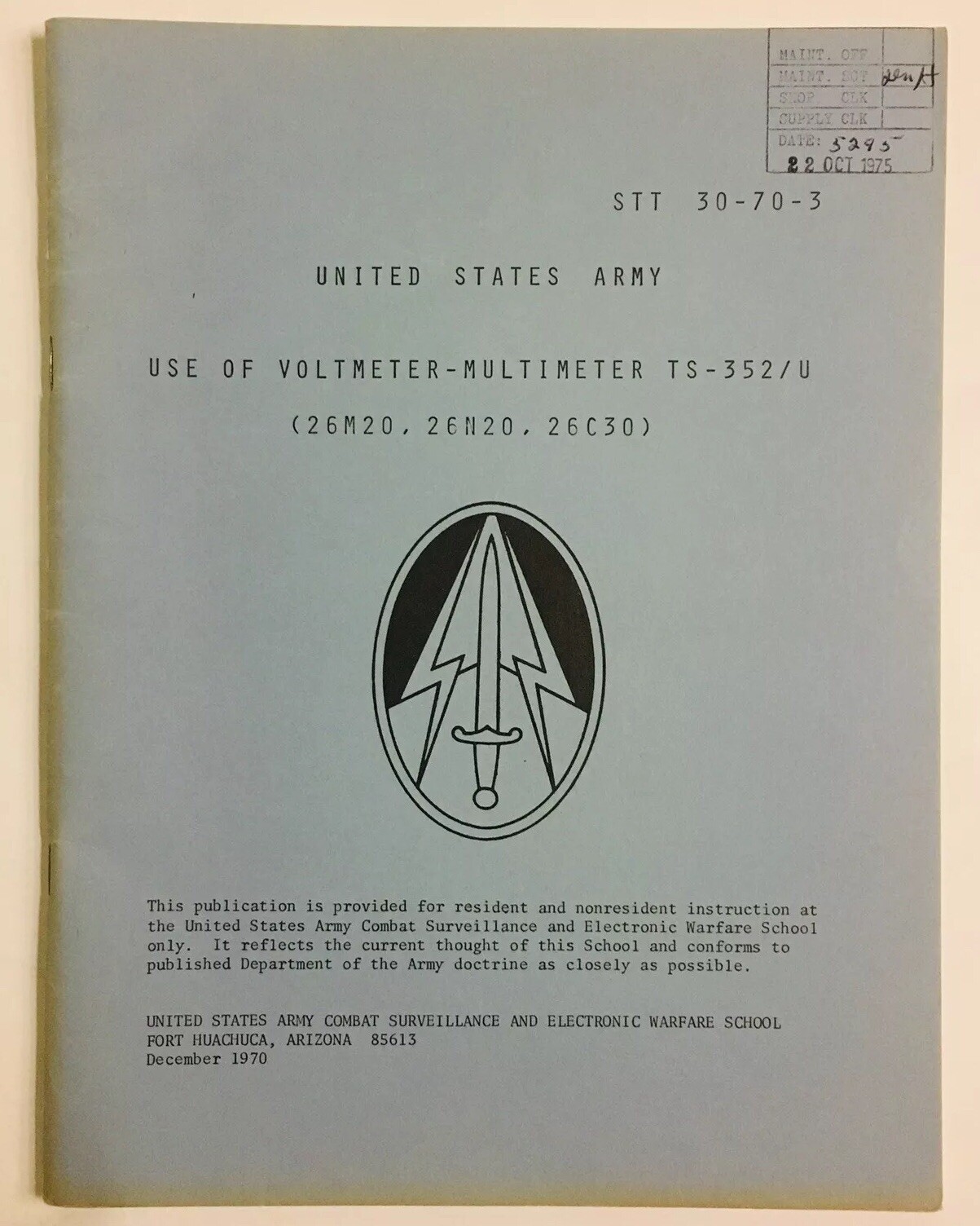 Vintage 1970 United States Army Use Of The Voltmeter Multimeter Combat School