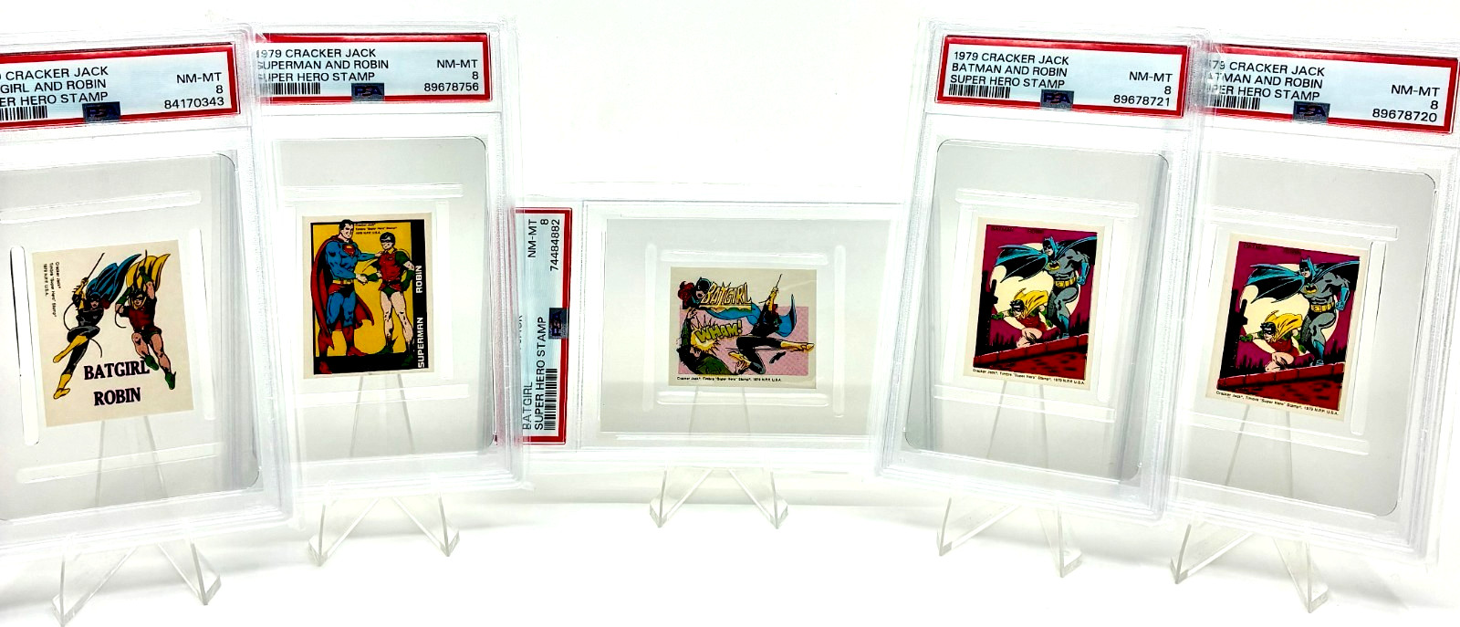 1979 Cracker Jack Super Hero Stamps Vintage Five (5) PSA 8’s LOT (Invest Now)