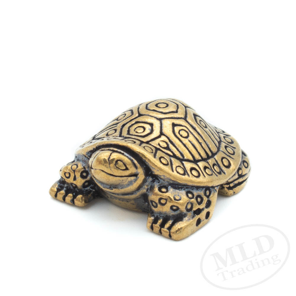 Mini Brass Turtle Figurine Feng Shui Decor – Good Luck Charm, 1″ Solid Brass