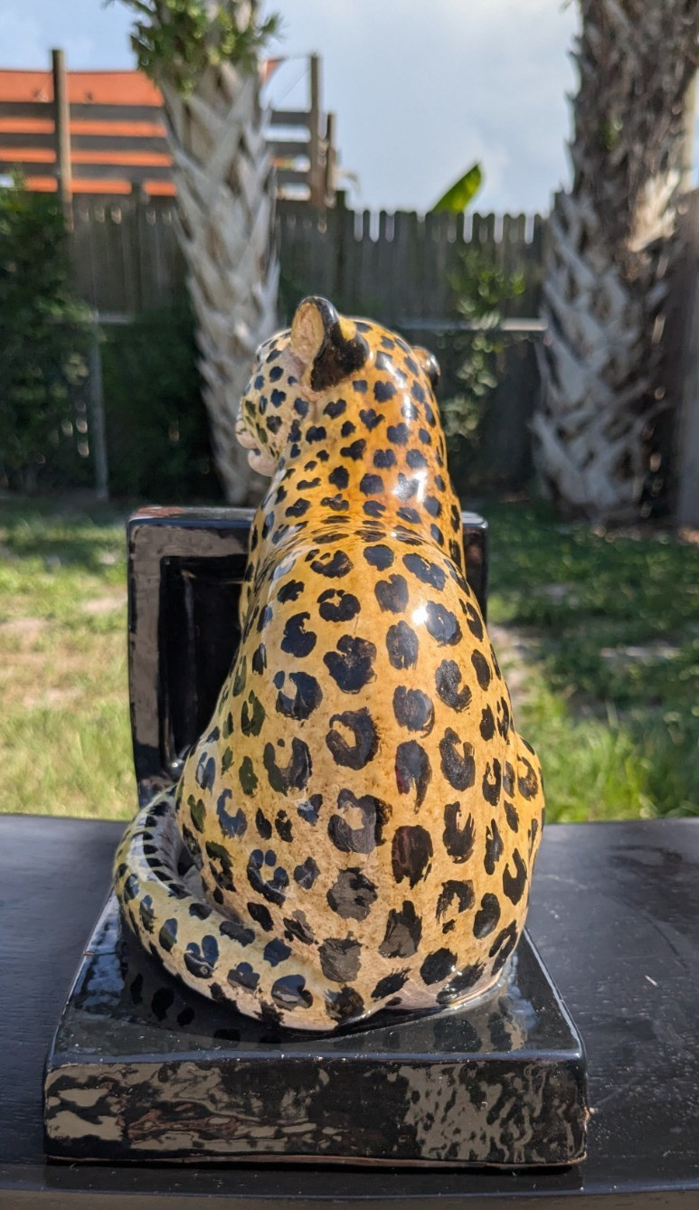 VTG 1960s Ceramic Leopard Bookends Each 8 x 7.5 x 5 & 4 pounds Made in Italy