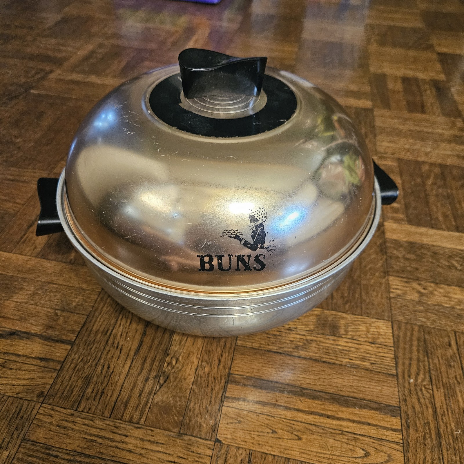 West Bend 3 Piece Aluminum Serving Oven Bun Warmer Copper Color Lid, Vintage