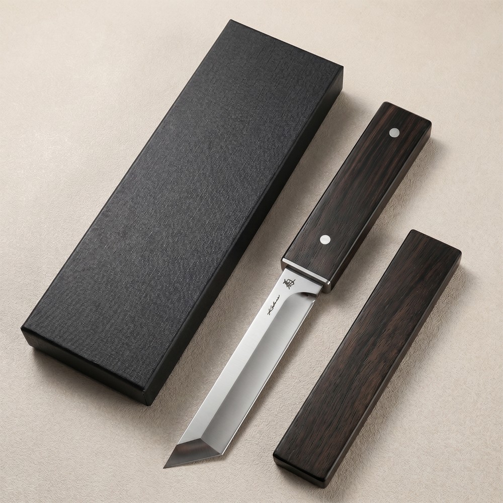 Tanto 3.9” Japanese D2 Razor Sharp Blade Tactical Military Knife w/ Wood Sheath