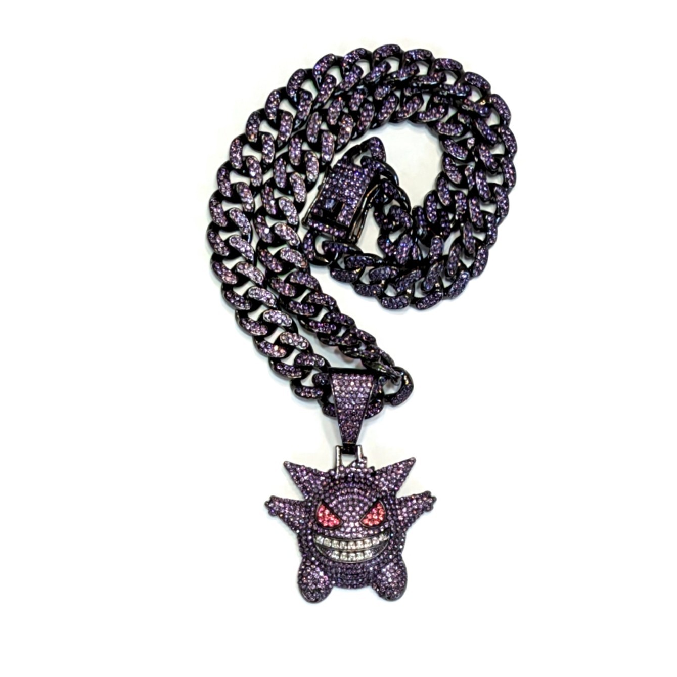 GENGAR GEM NECKLACE Purple Pokemon Hip Hop Pendant & 20″ Bling Chain