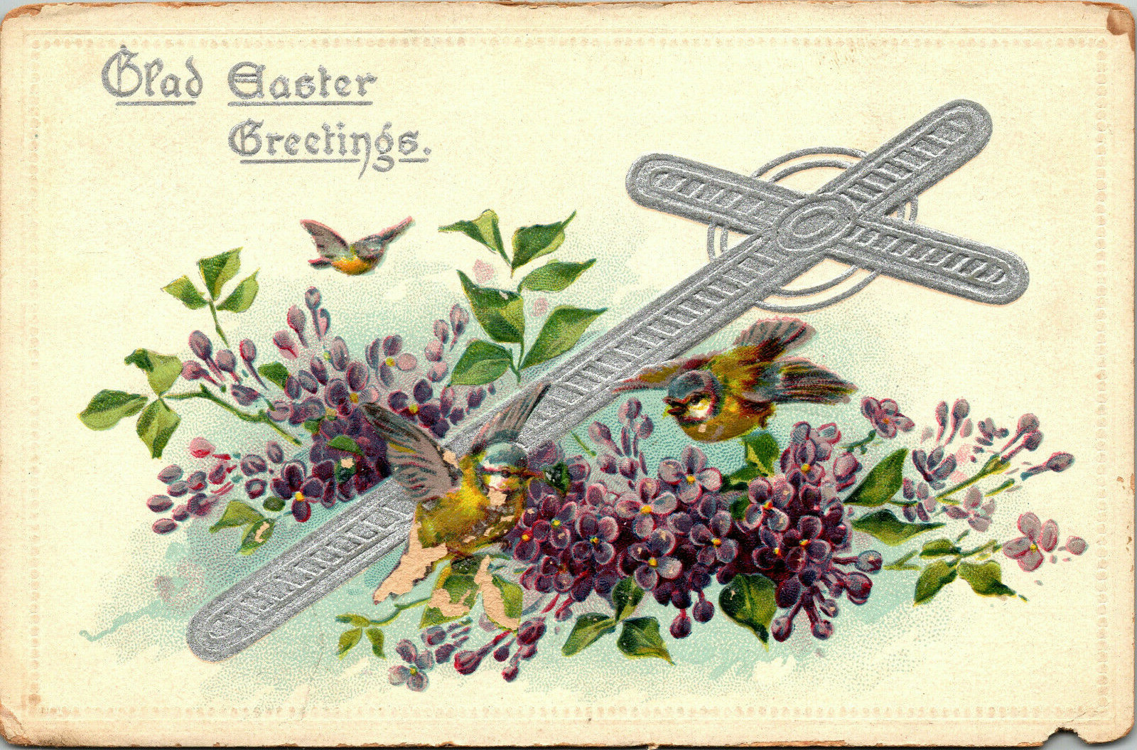 Vintage Postcard 1910’s Happy Easter Greetings Flowers Bird Cross Holiday