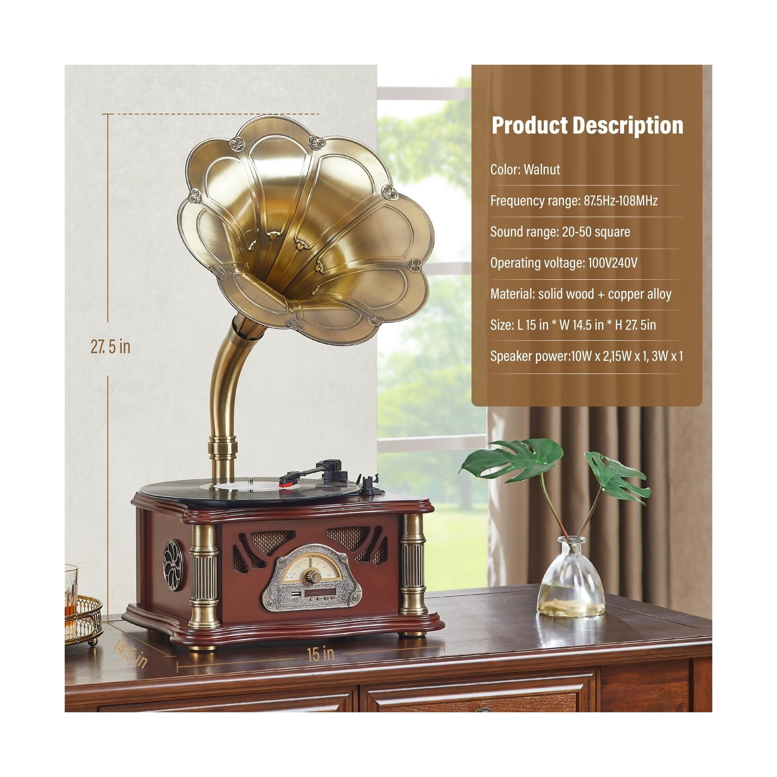 Vintage Gramophone with Bluetooth Output Vintage Record Players Retro Gramoph…