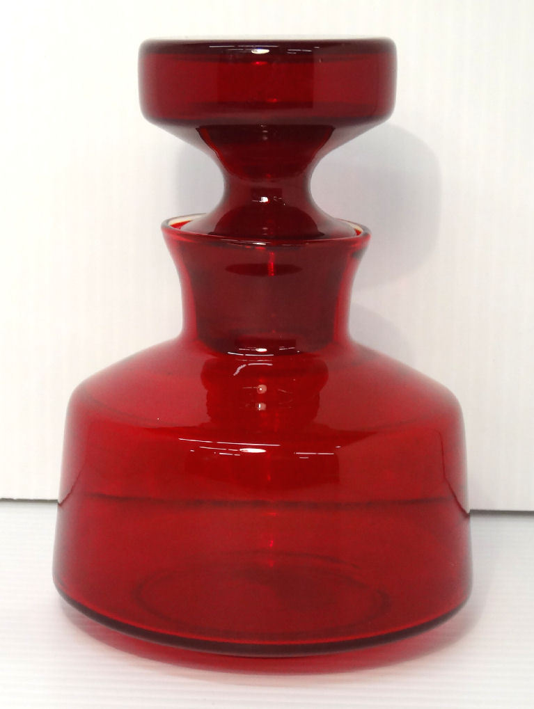 Mid Century Modern Brandy Decanter Ruby Red 6 3/8″ High – Estate Find!