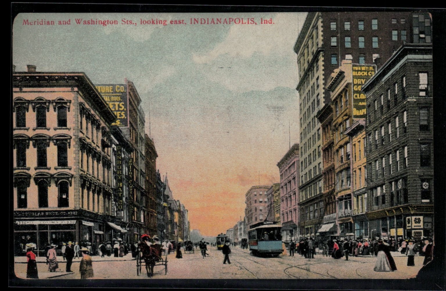 1907 Indianapolis IN Meridian Washington Sts Streetcar Horse Carriage Postcard