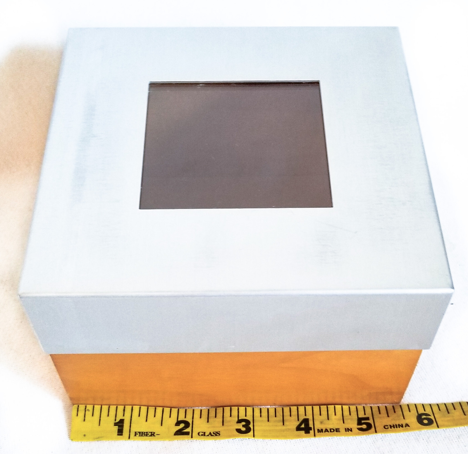 Wooden Box Brushed Metal Lid Modern 5 3/4″x 5 3/4″ x 3 1/2″ Window in Lid