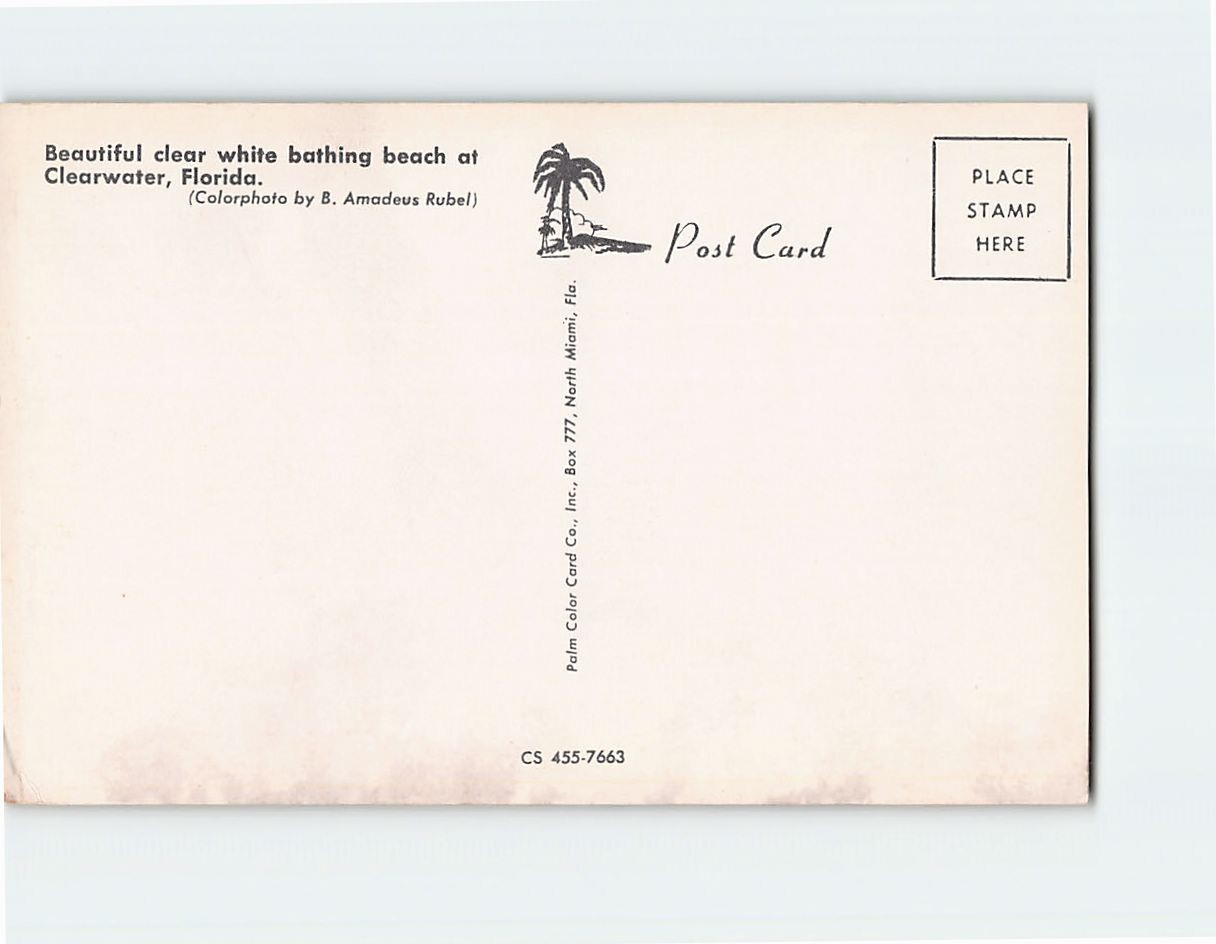 Postcard Beautiful Clear White Bathing Beach Clearwater Florida USA