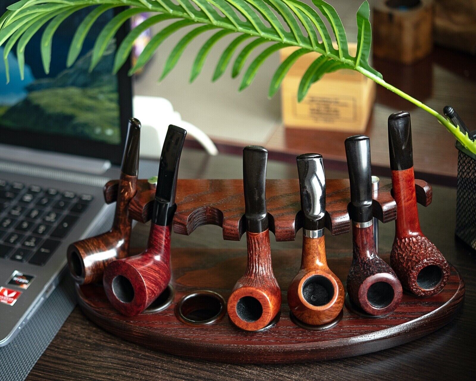 Pipe stand for pipes smoking tobacco wooden rack handmade holder