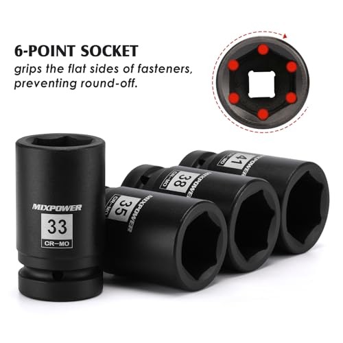 8PCS 1″Drive Impact Socket Set – 17mm, 21mm, 13/16″ Square, 1-1/2″ Budd