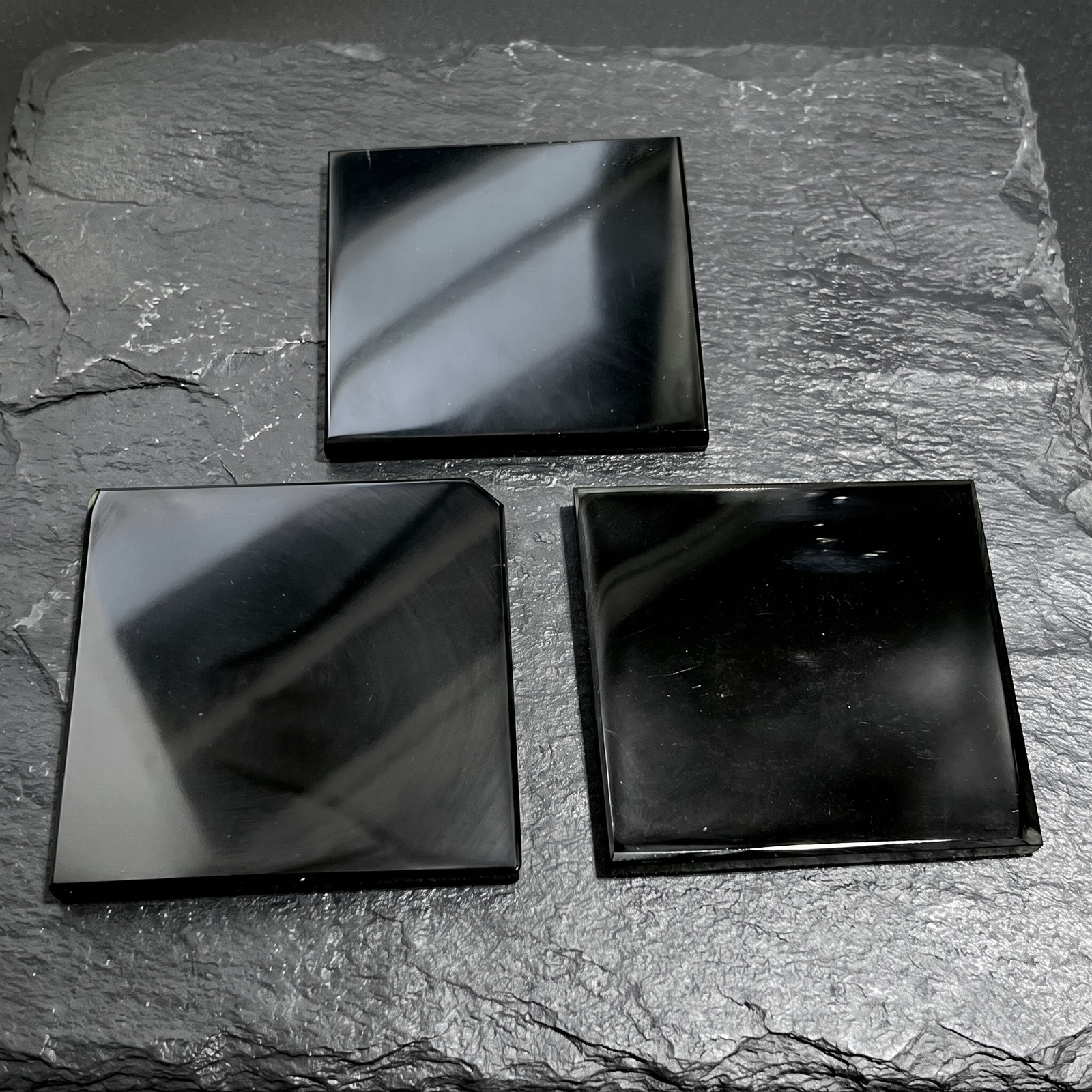 Black Obsidian Square Coaster Carving Wholesale Gemstone Crystal Decor Supply