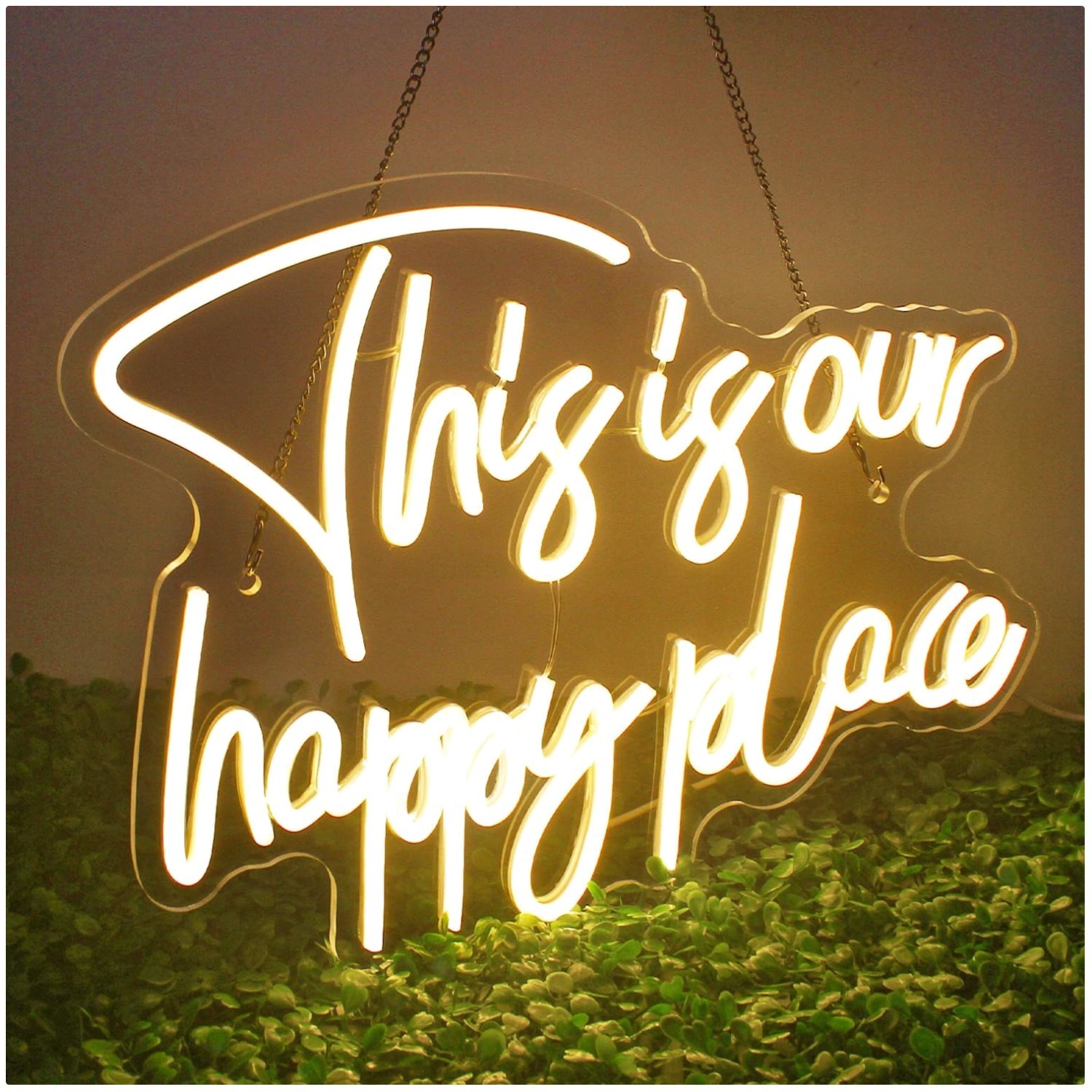 “16.5×11.8in Dimmable Neon Room Decor Light – Happy Place”