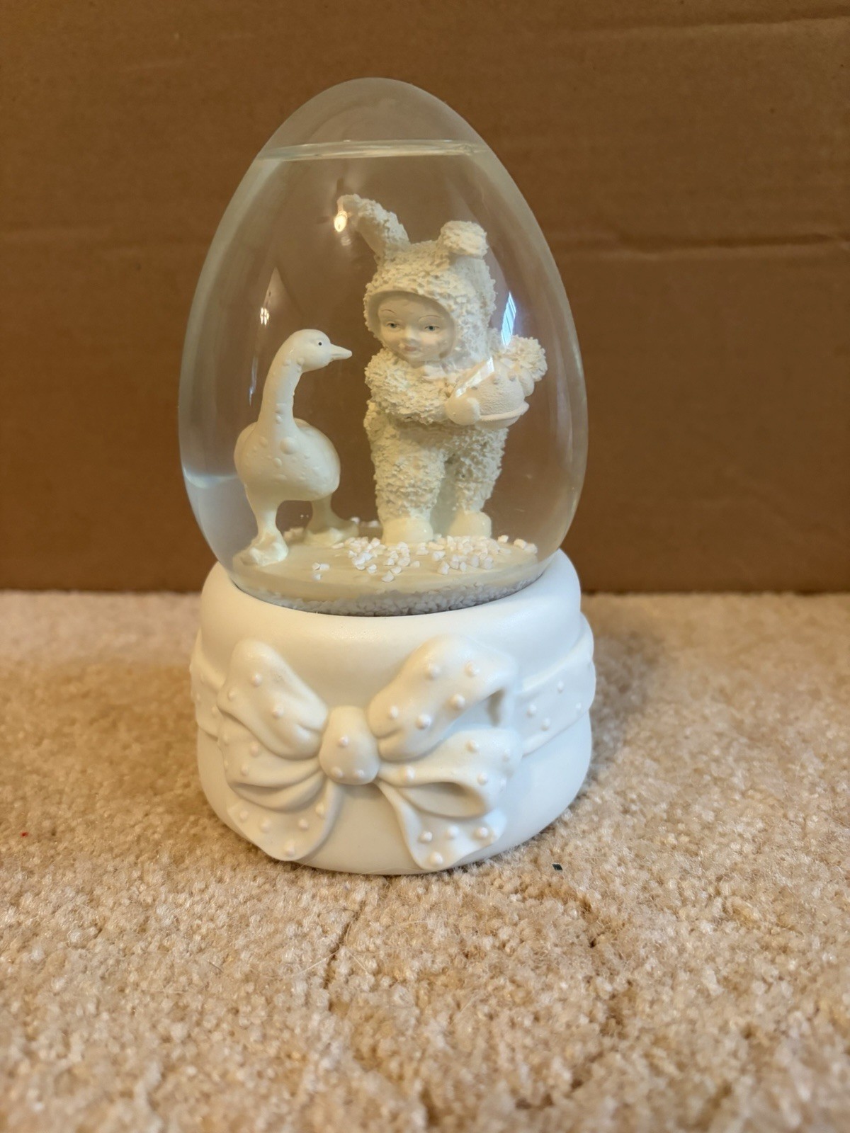 Department 56 Snowbabies Easter Bunny Musical Water Globe Goose Chick 6” Works