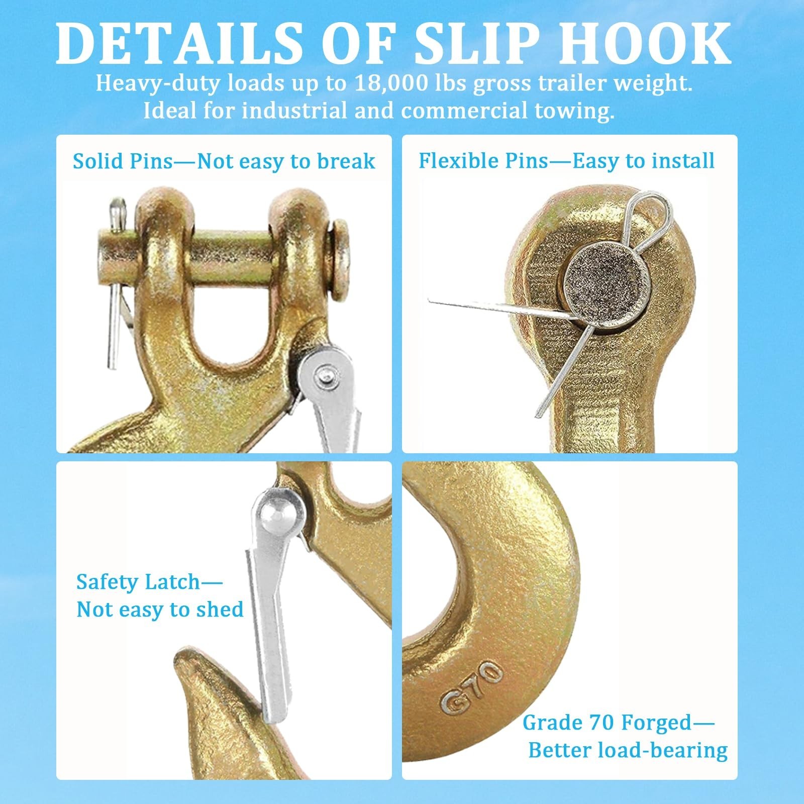 3/8″ Clevis Slip Hook with Safety Latch, 8 Pack Heavy Duty Grade 70 Forged St…