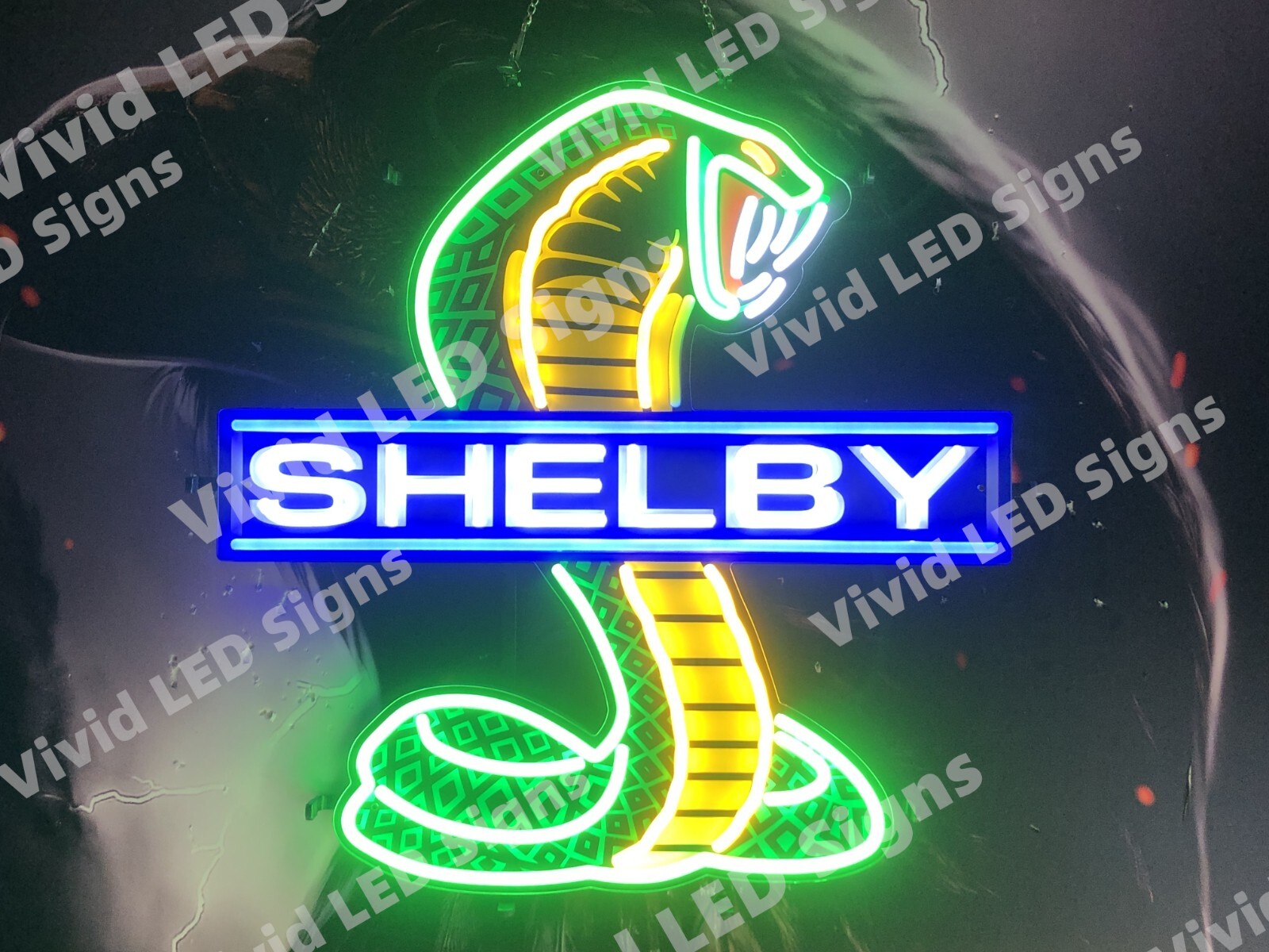Shelby Cobra Sports Car Garage 24″x24″ Vivid LED Neon Sign Light With Dimmer