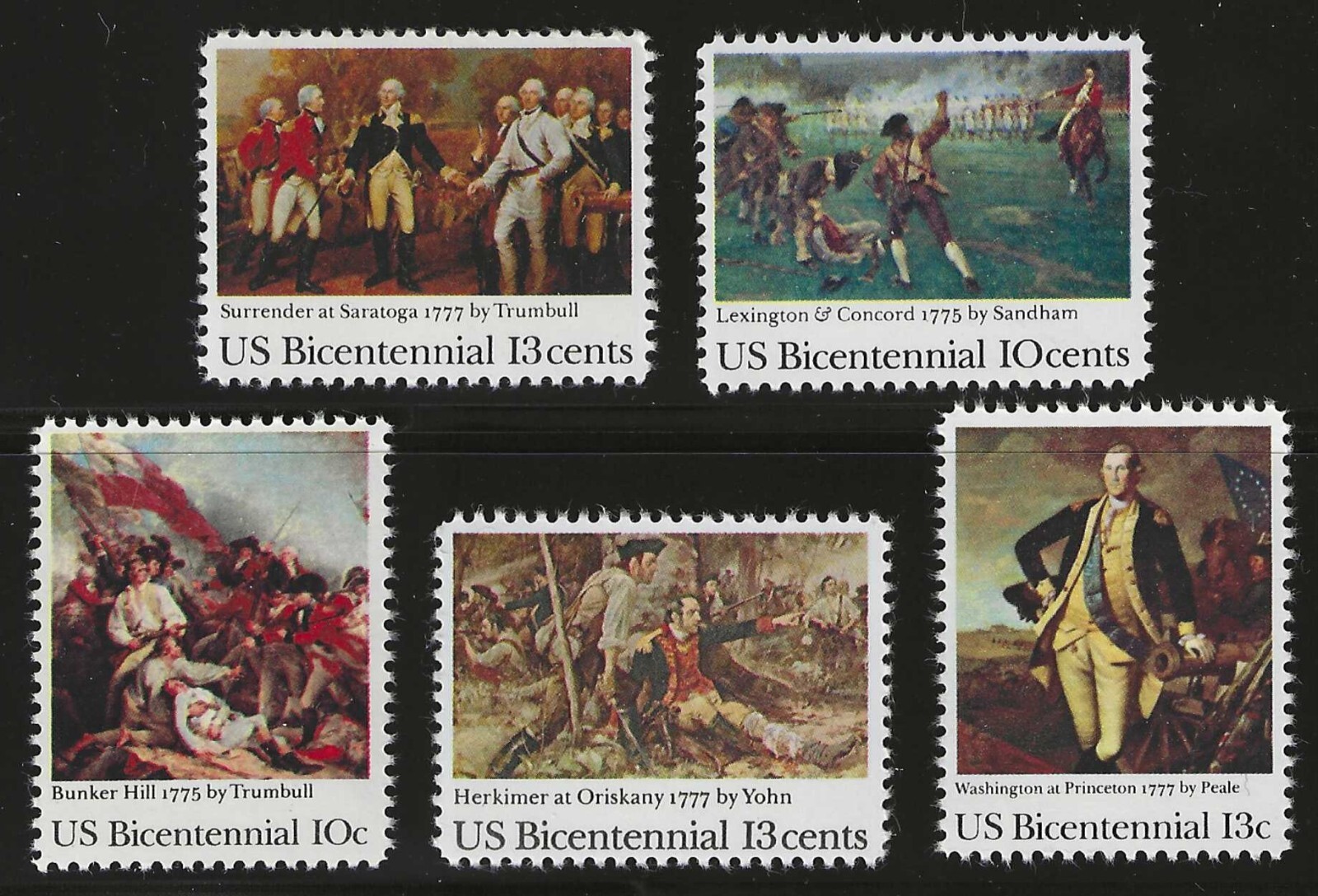 AMERICAN REVOLUTION BICENTENNIAL – SET OF 5 U.S. STAMPS – MINT CONDITION