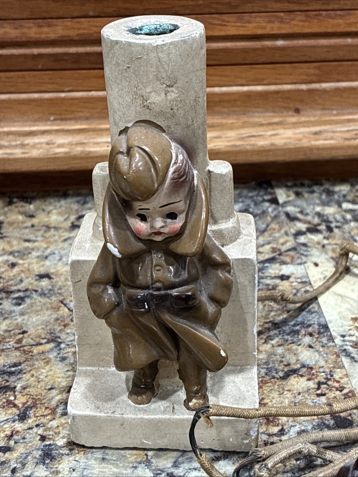 WW2 Soldier Chalkware Lamp Base Only 5″ Tall Repurpose Or Repair