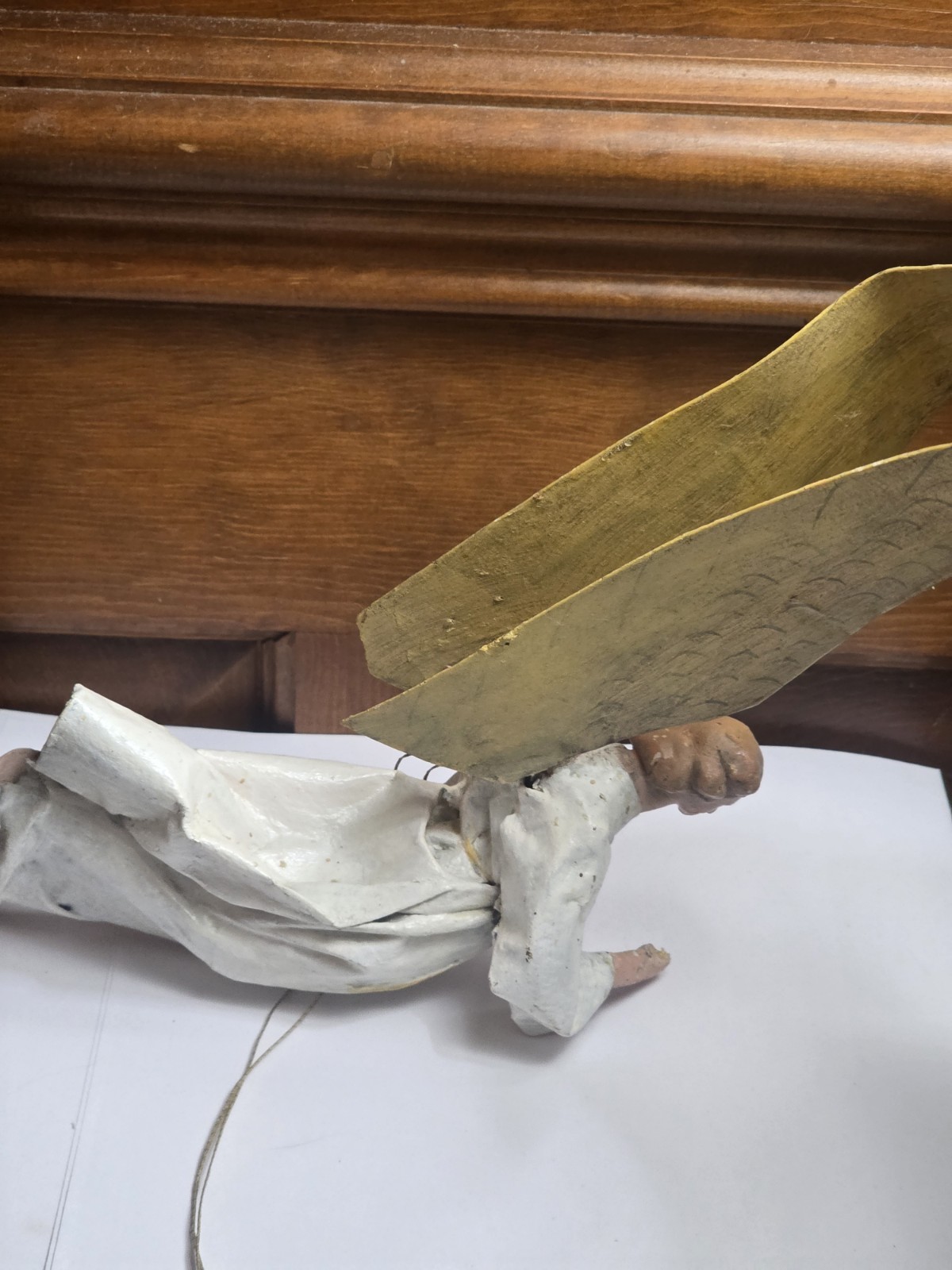 Antique Vintage Cartapesta Papier Paper Mache Angel Christmas Ornament W Harp