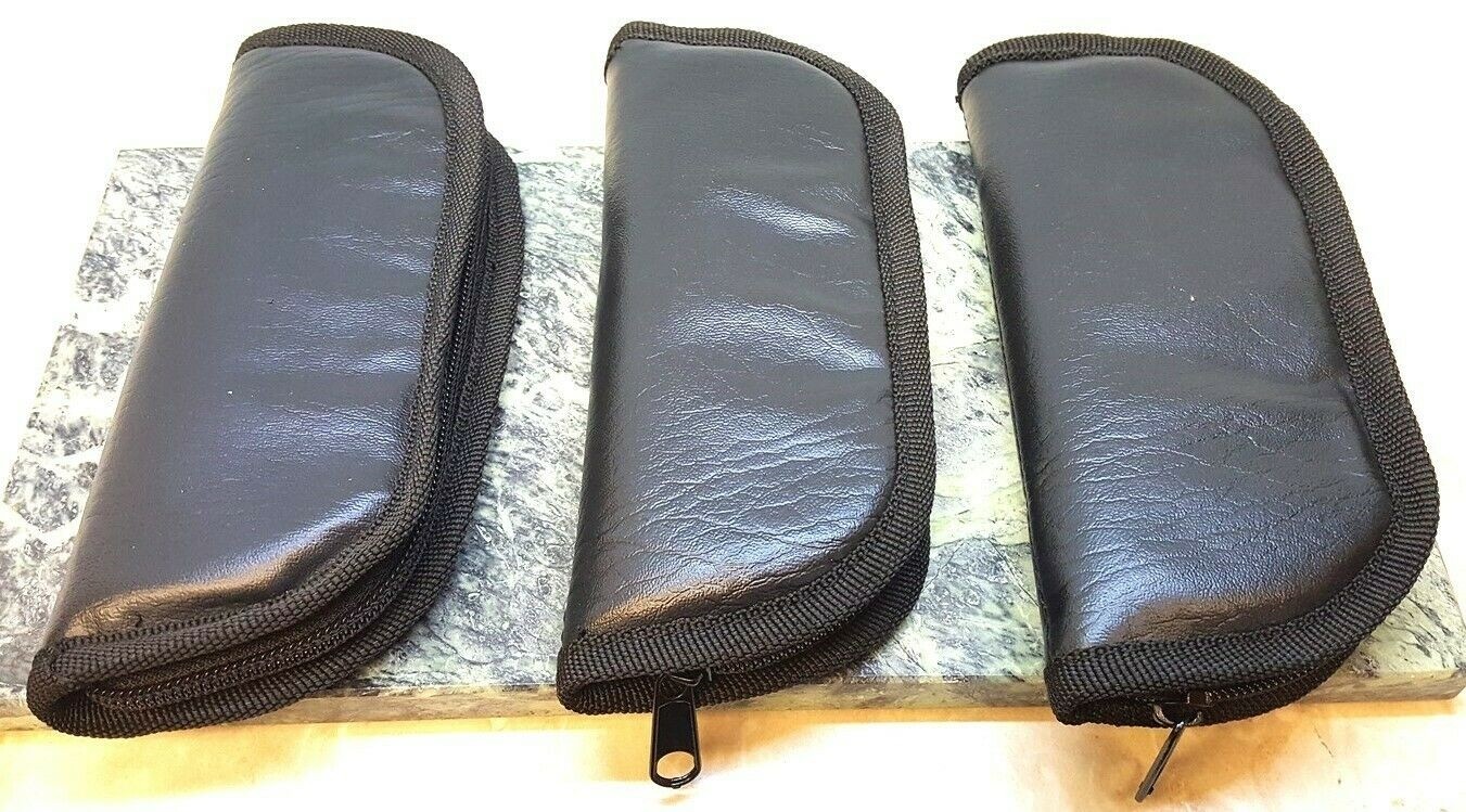 3-Pack of Zip-up Pocket Knife Case Pouch 7in Leather Look Vinyl+Fleece Lining