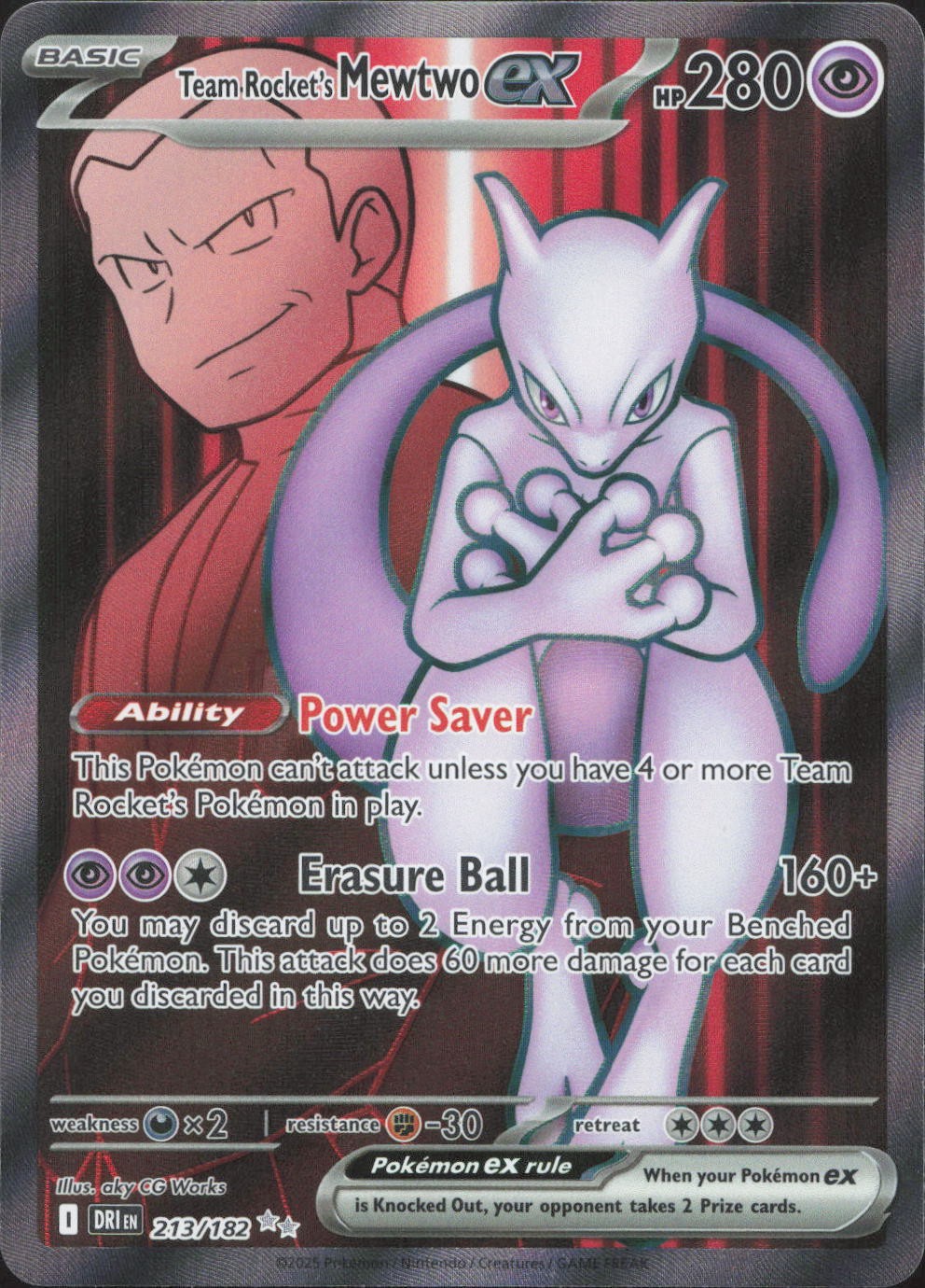 Pokemon Team Rocket’s Mewtwo ex 213/182 Ultra Rare Destined Rivals Holo NM