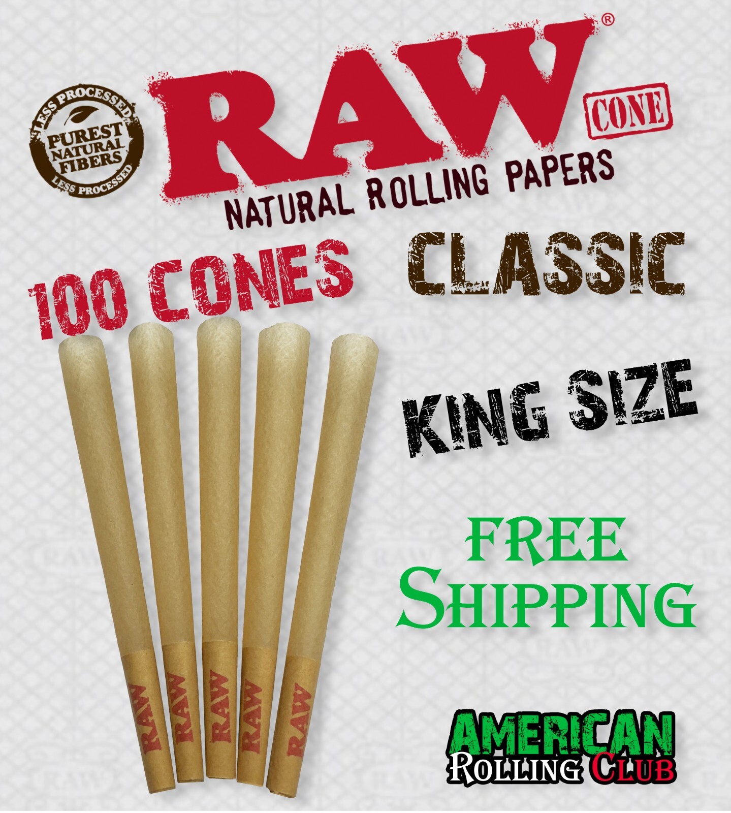 RAW KING SIZE CLASSIC CONES 100 PACK~ CIGARETTE PAPERS~CRUSH PROF BOX