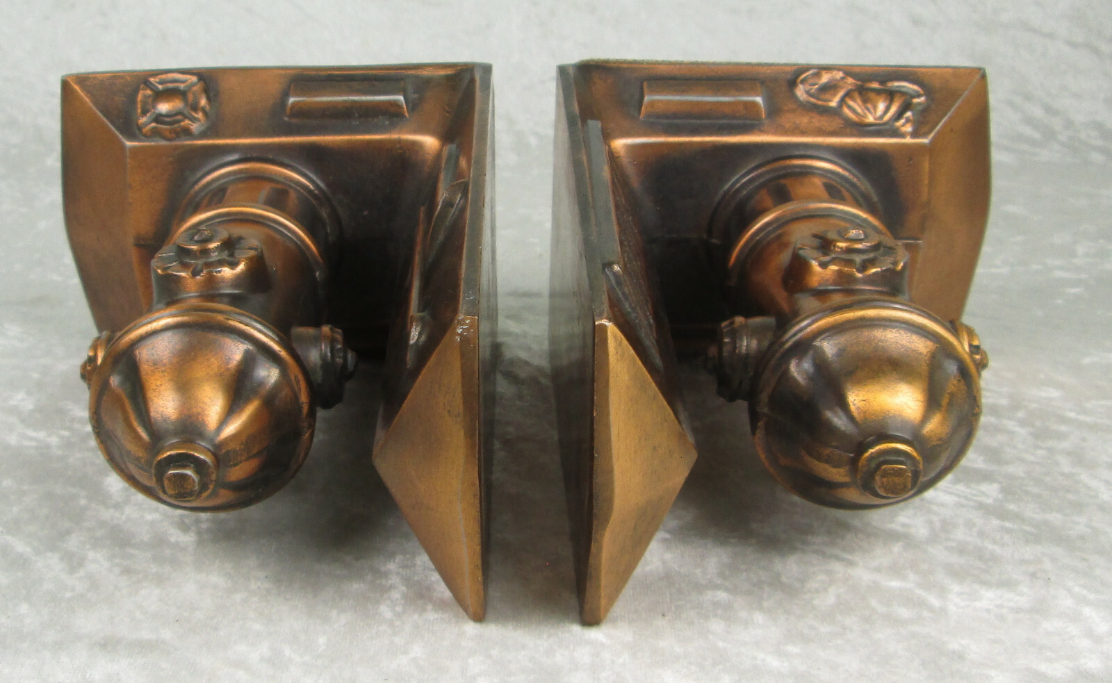 Pair Fire Hydrant Fireman Metal Bookends Copper Finish 7-1/4 inch Tall 3LB each