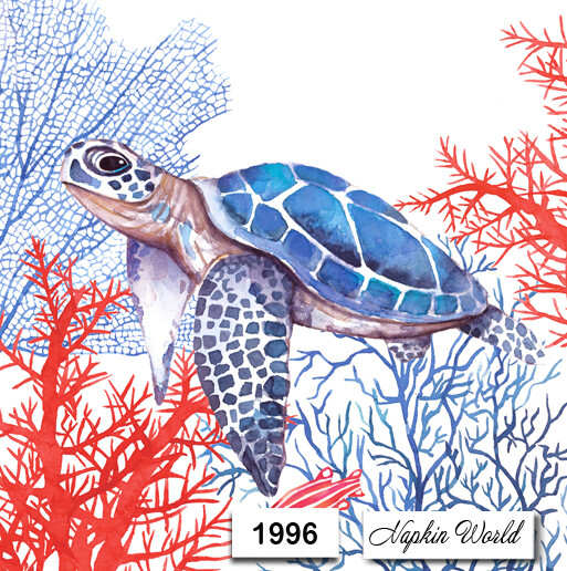 (1996) TWO Paper LUNCHEON Decoupage Art Craft Napkins SEA TURTLE OCEAN REPTILE