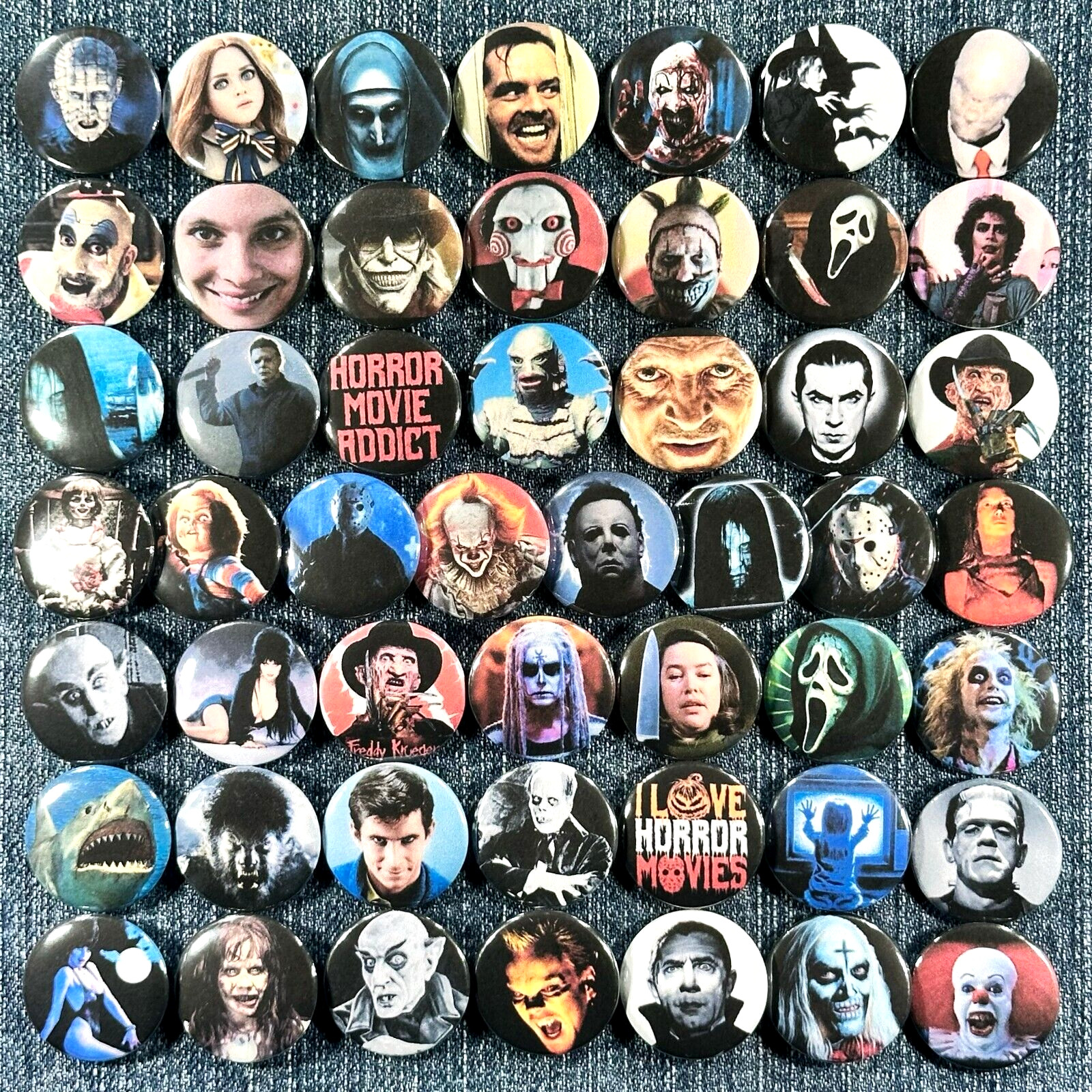 Horror Movie Halloween 1″ Pinback Buttons Ghost Monster Scary Slasher, 50 Pins