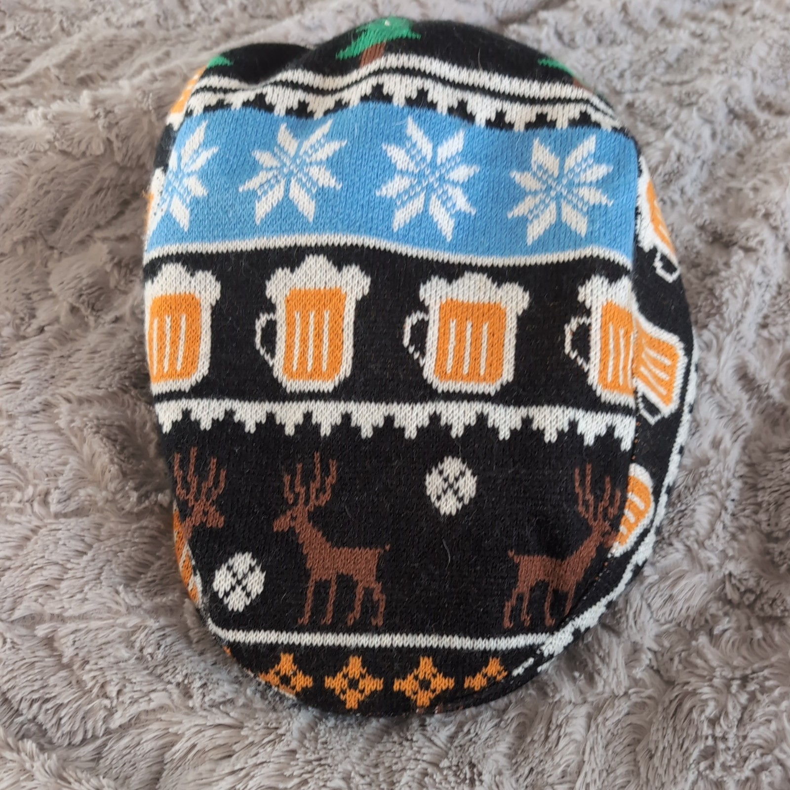rare octoberfest snow deer beer knit newsboy cap ready for party