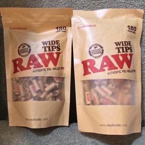 RAW Pre-Rolled WIDE Tips Filter Tips (2) 180 count Bag~Ready To Use