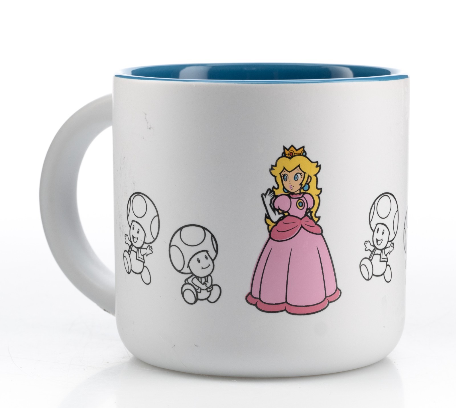 Official Nintendo Super Mario 14oz Princess Peach & Toads Mug Blue White 3.5×5″
