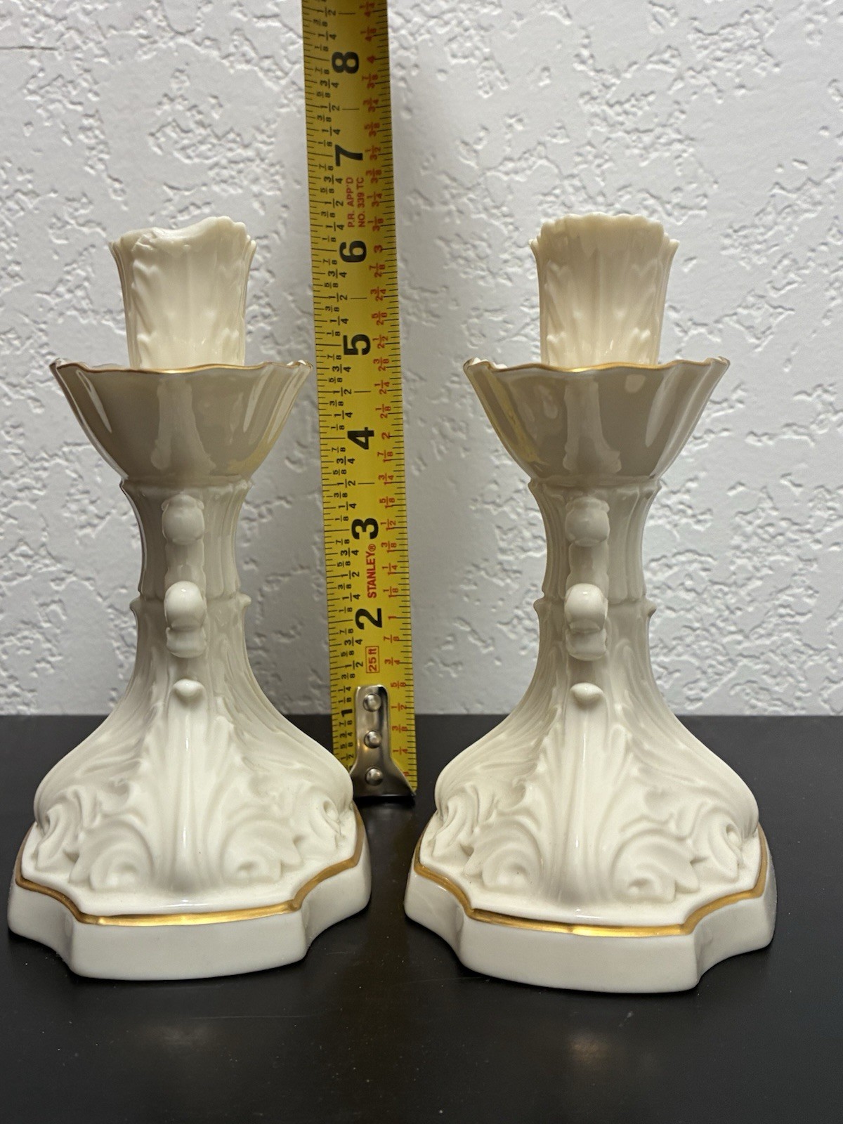 Lenox Aquarius Candlestick Taper Holders 24k Gold Trim Set Of 2