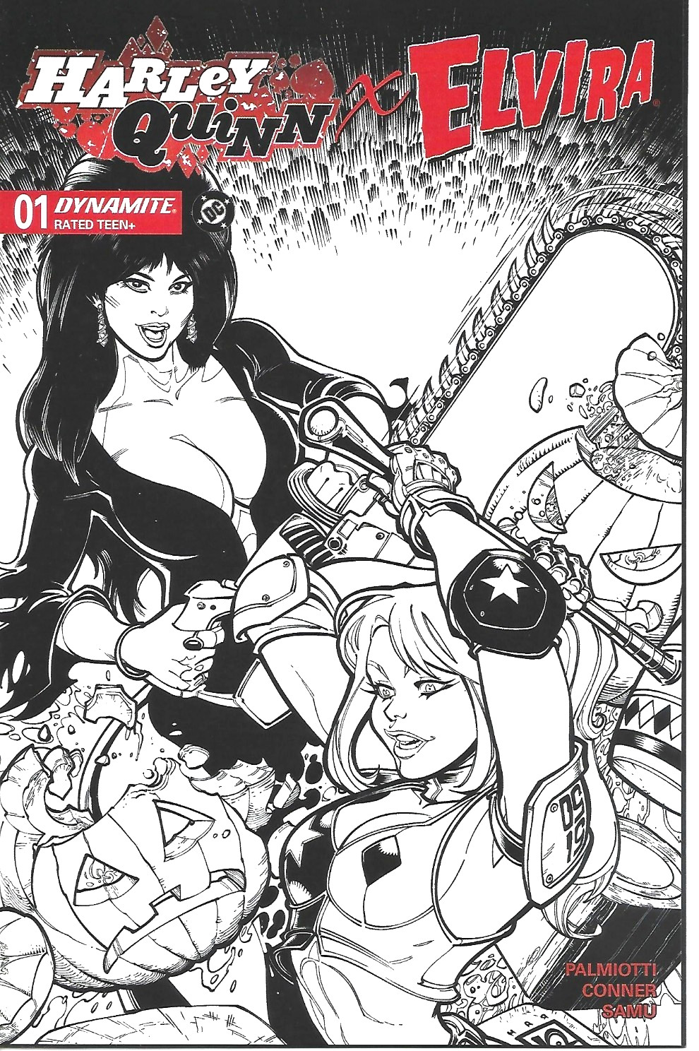 HARLEY QUINN X ELVIRA #1 1:10 CHAD HARDIN LINE ART VARIANT DYNAMITE 2025 NEW B/B