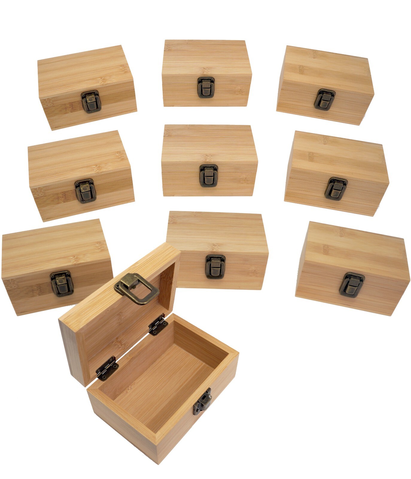 Set Of 10 Bamboo Wooden Box – Wood Keepsake Box With Hinged Lid