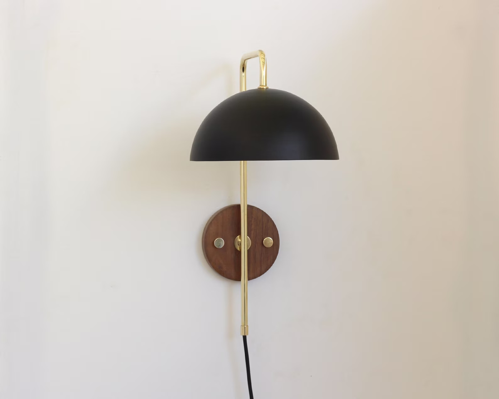 Plug in back wall lamp, Bedside reading sconce, wood and brass wall lamp Lightin