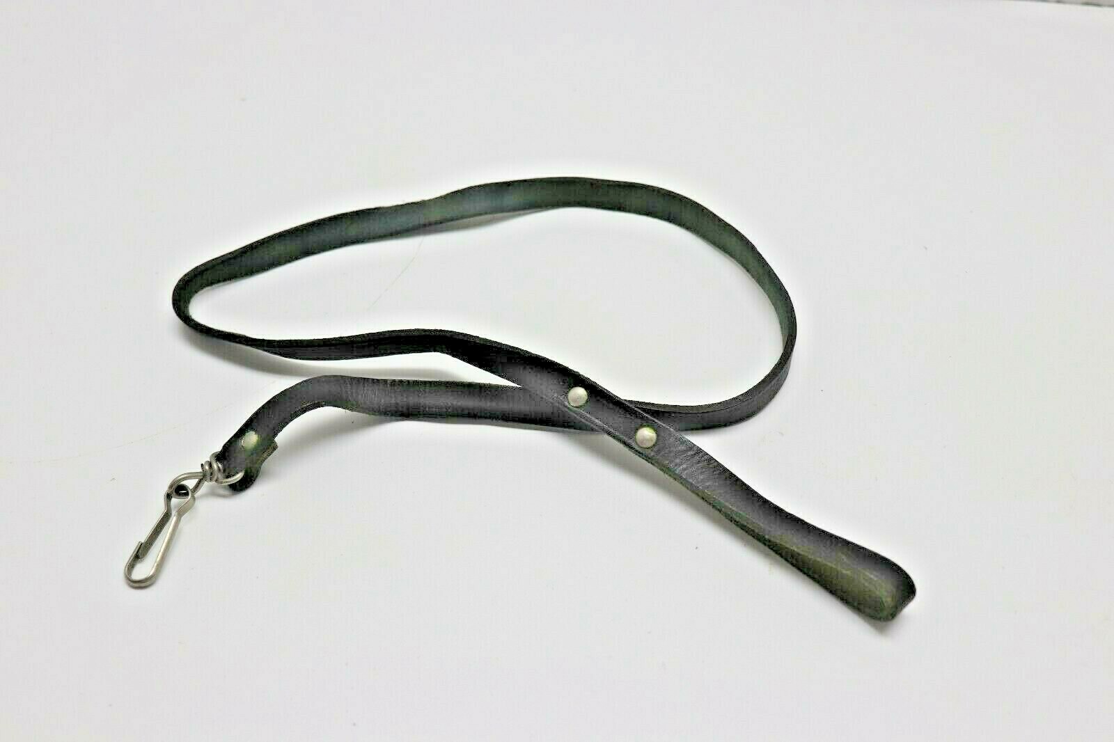 US Black Leather Pistol Lanyard w belt loop and snap hook 36″Lx1/2″W each E311