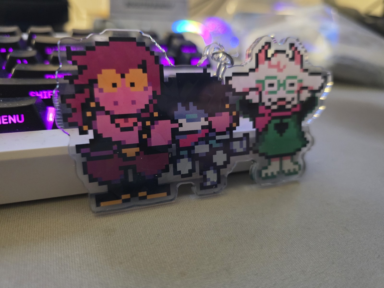 Custom Deltarune Kris, Ralsei & Susie Keychain / Broken Sparkly Arcylic