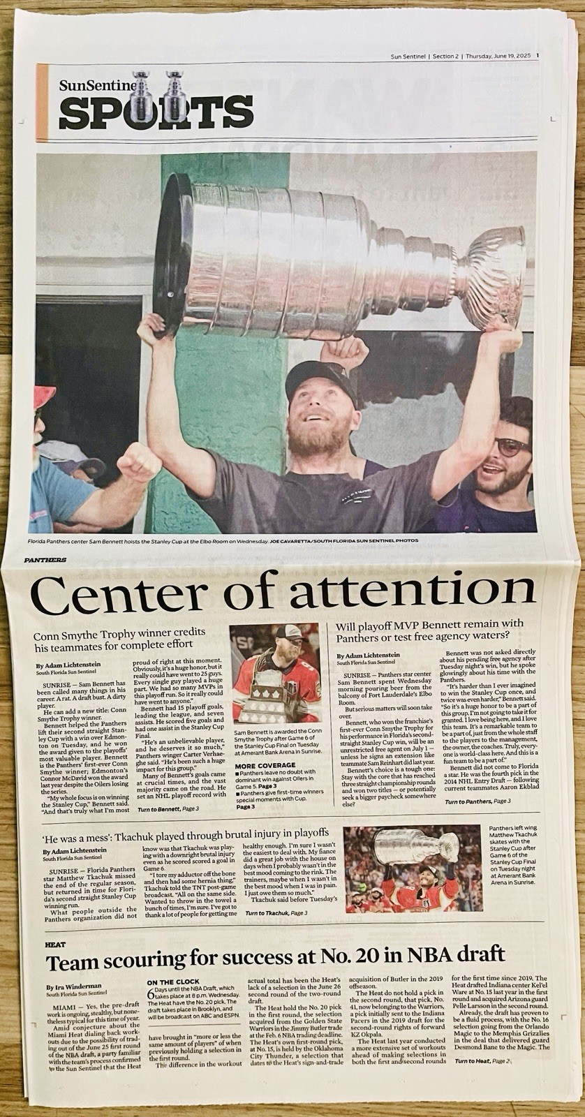 🏆FLORIDA PANTHERS 2025 (REPEAT) CHAMPIONS SUN SENTINEL NEWSPAPER!