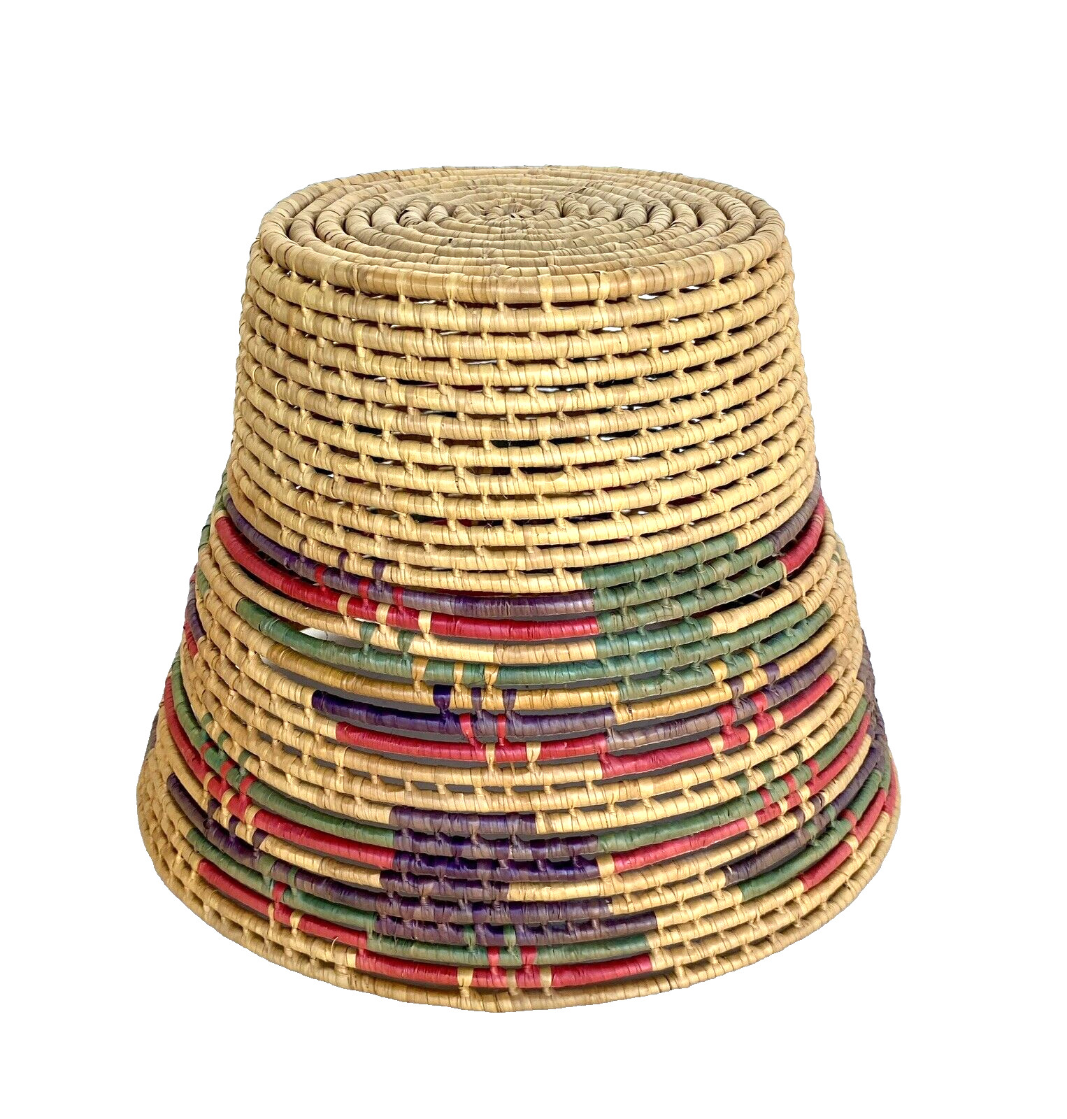 Vintage Toluca Valley Hand Woven Folk Art Waste Basket, Mexico 8-3/8″ Tall