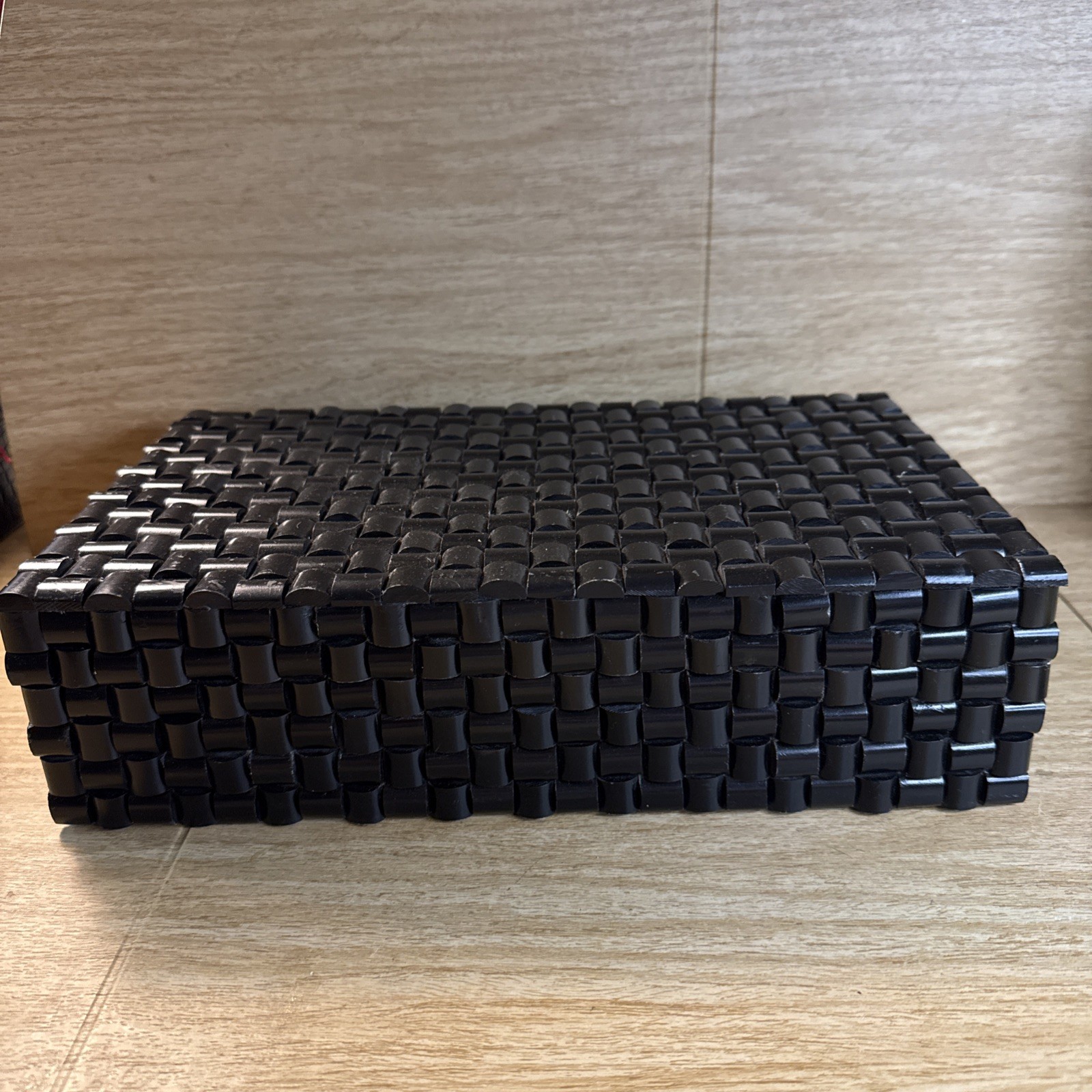 Global Views 12” Black Horn Woven Look Box Vanity Trinket Remote Wood Jewelry