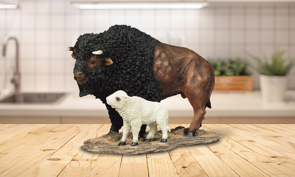 Standing Buffalo w/ Baby Statue 7″H Wild Animal Collectible Decorative Figurine